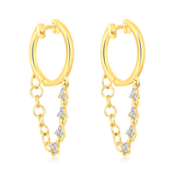 14K Gold 0.2ct Natural Diamond Huggie Hoop Chain Drop Dangle Earrings