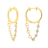 14K Gold 0.2ct Natural Diamond Huggie Hoop Chain Drop Dangle Earrings