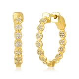 14K Gold 0.3ct Natural Diamond 20mm Studded Bead Halo Hoop Earrings