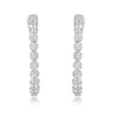 14K Gold 0.3ct Natural Diamond Round Bezel Hoop Bead Earrings