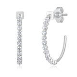 14K Gold 0.5ct Natural Diamond Open C Long Stud Hoop Earrings
